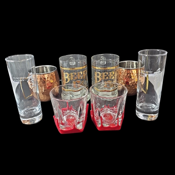 Barware Glass Set Of 8 Makers Mark, Moscow Mule, Vintage Beer Mugs, Suntori Toki - Picture 1 of 8